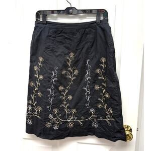 Willi Smith Black A Line Skirt Tan Embroidery, Cotton, Lined, Women's Size 4
